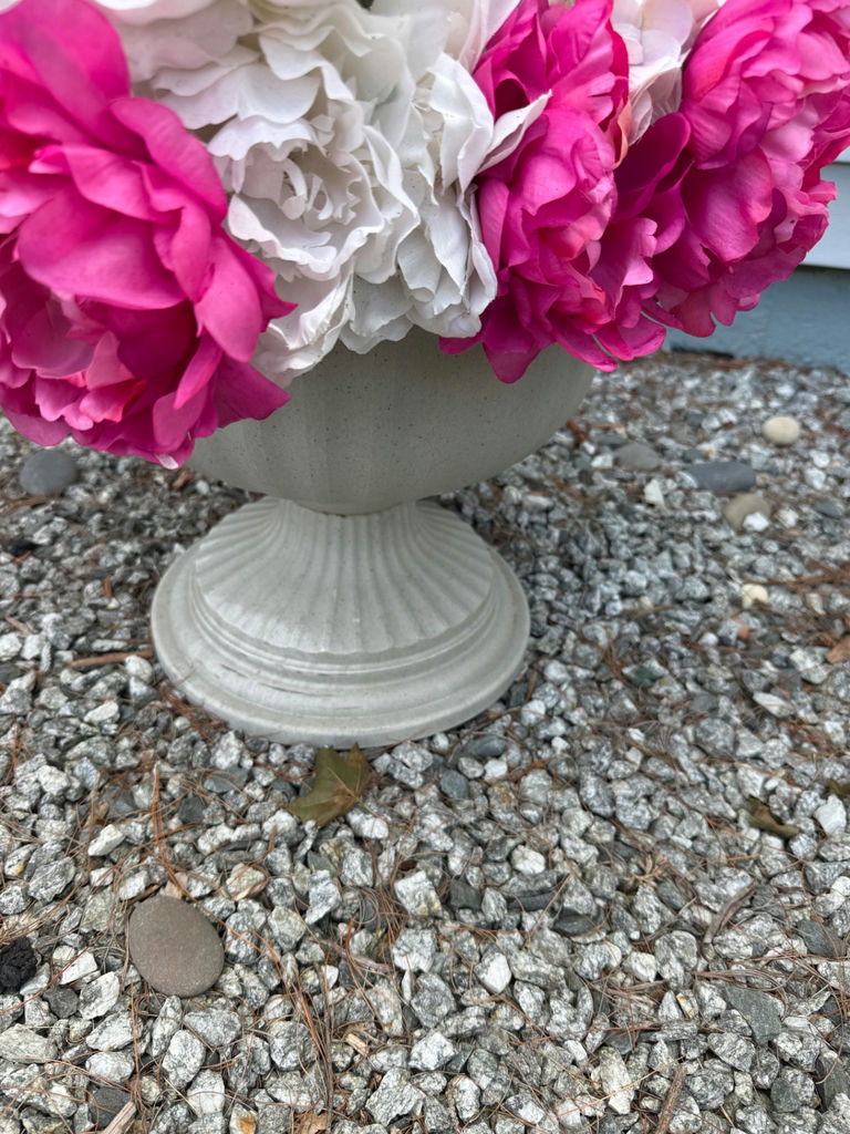 2 Artificial Floral Arrangement in resin Pedestal Urns - image 3 of 3