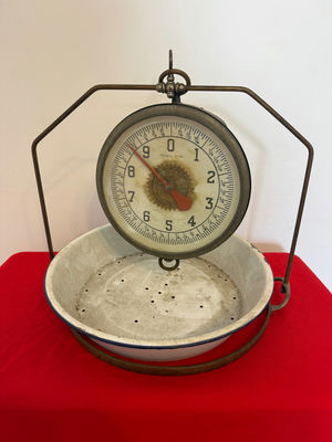Antique Hanging Dial Scale with Enamel Tray - Image 1 of 3
