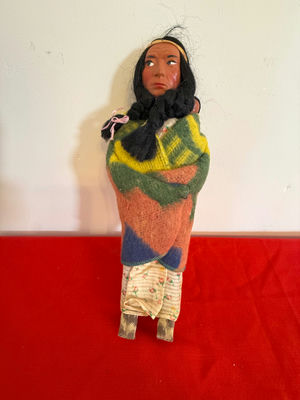 Handcrafted Doll Figure with Braided Hair and Woven Shawl - Image 1 of 2