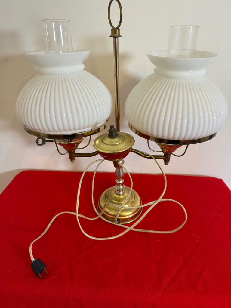 Two-Light Brass Table Lamp with White Glass Shades - image 1 of 2