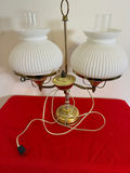 Two-Light Brass Table Lamp with White Glass Shades - thumbnail 1 of 2