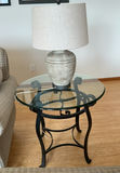 3 Glass & Black Metal Tables, 2 Composition table lamps w/linen shades - thumbnail 1 of 7