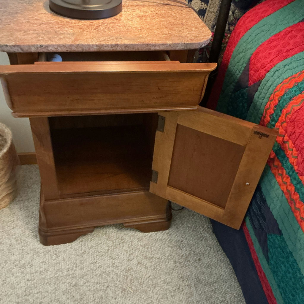 Two Wooden Nightstands with Marble Tops - image 2 of 5