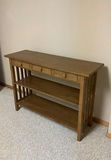 Wooden Console Table with Three Drawers, Shelves, and a Metal Table Lamp - thumbnail 3 of 7
