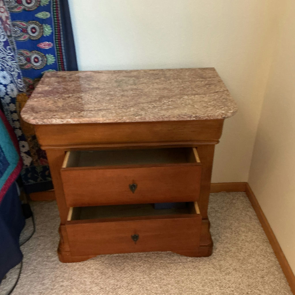 Two Wooden Nightstands with Marble Tops - image 4 of 5