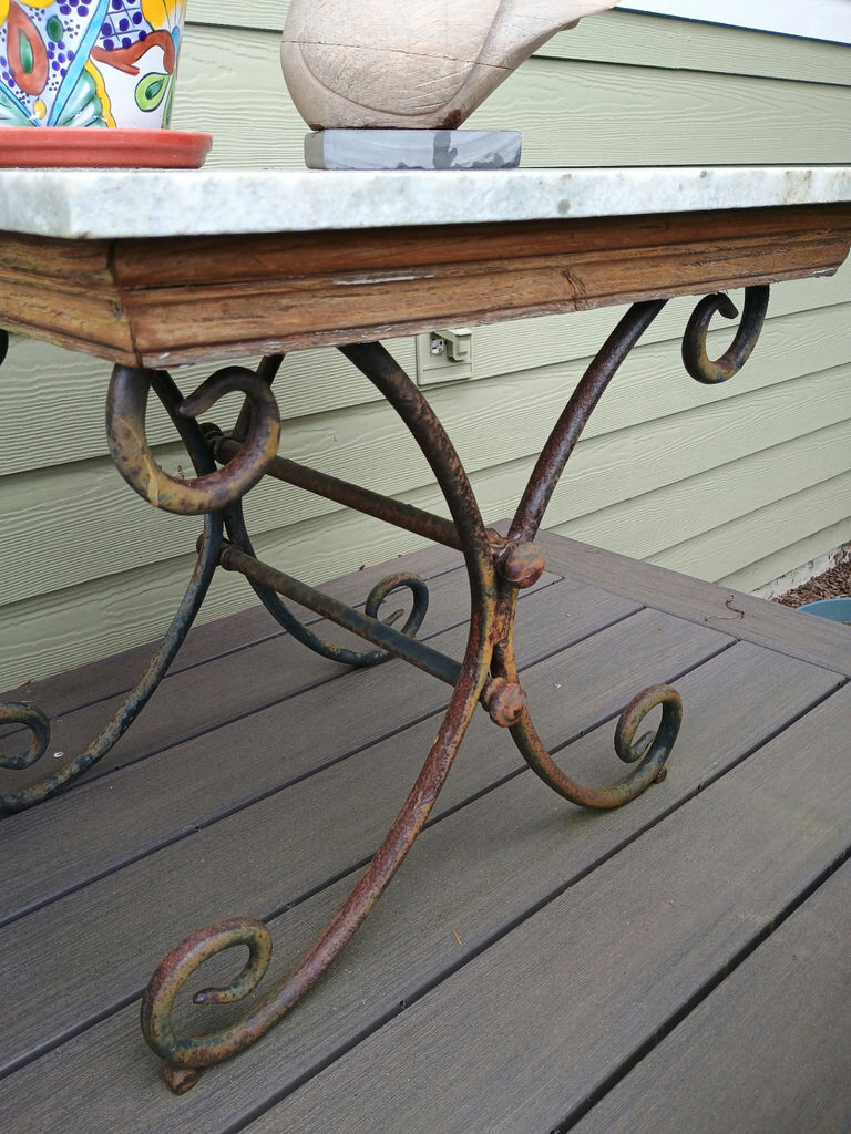 Marble topped side table, plant and decor - image 5 of 5