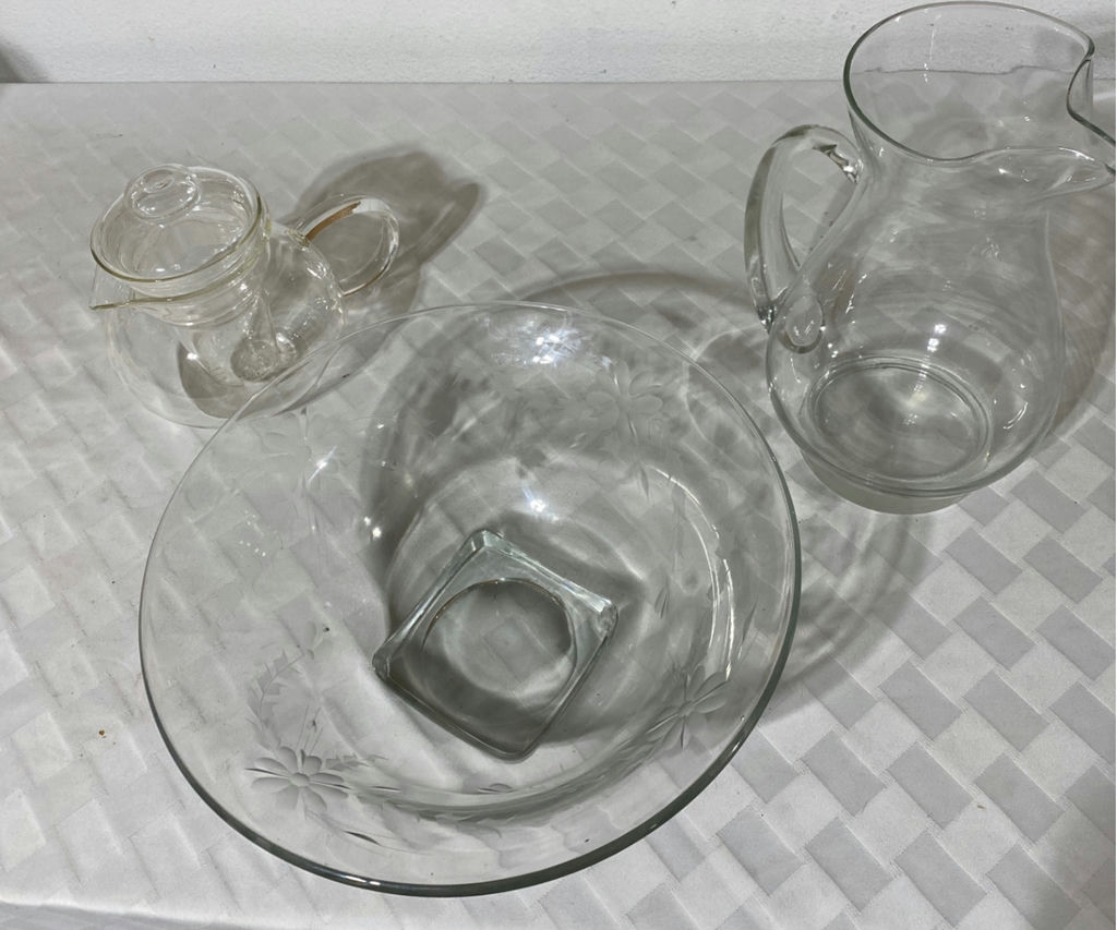 Glass Bowl and 2 Pitchers - image 1 of 6