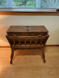 Table Lamp, VTG Wooden Magazine Table, and Wicker Wastebasket - thumbnail 4 of 8