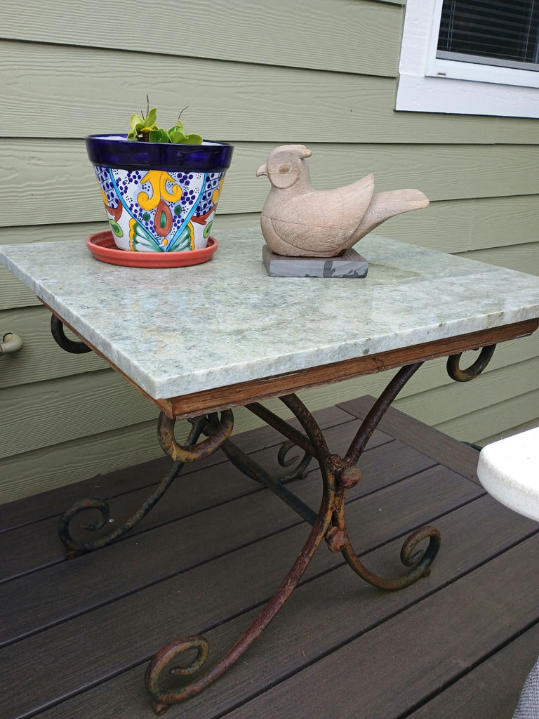Marble topped side table, plant and decor - image 1 of 5