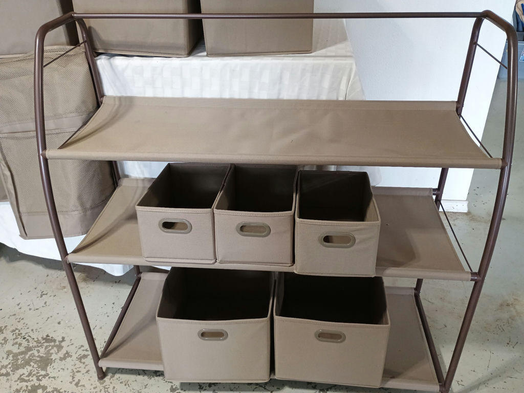 Metal framed storage rack with fabric bins - image 4 of 4
