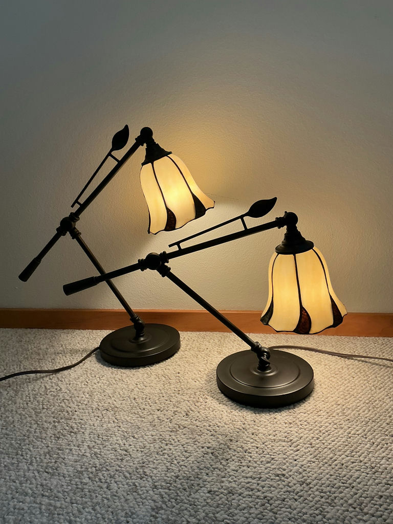 Pair of Adjustable Table Lamps with Stained Glass Shades - image 1 of 3