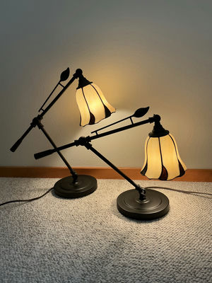 Pair of Adjustable Table Lamps with Stained Glass Shades - Image 1 of 3