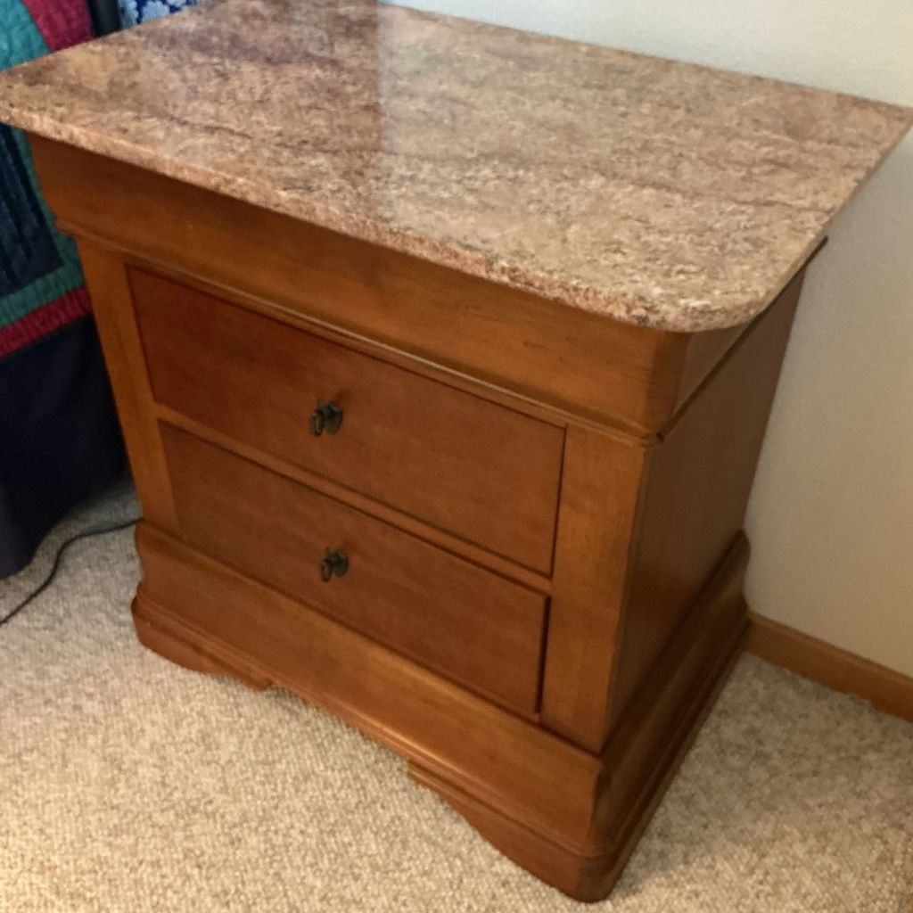 Two Wooden Nightstands with Marble Tops - image 3 of 5