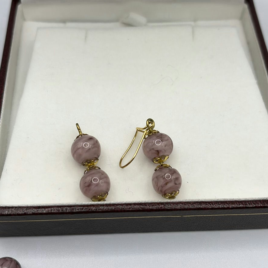 Murano Glass Pink Clouds With Gold Foil Jewelry Set - image 3 of 8