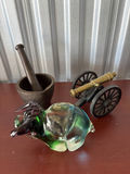Glass Bull, Metal Cannon And Mortar And Pestle - thumbnail 1 of 16