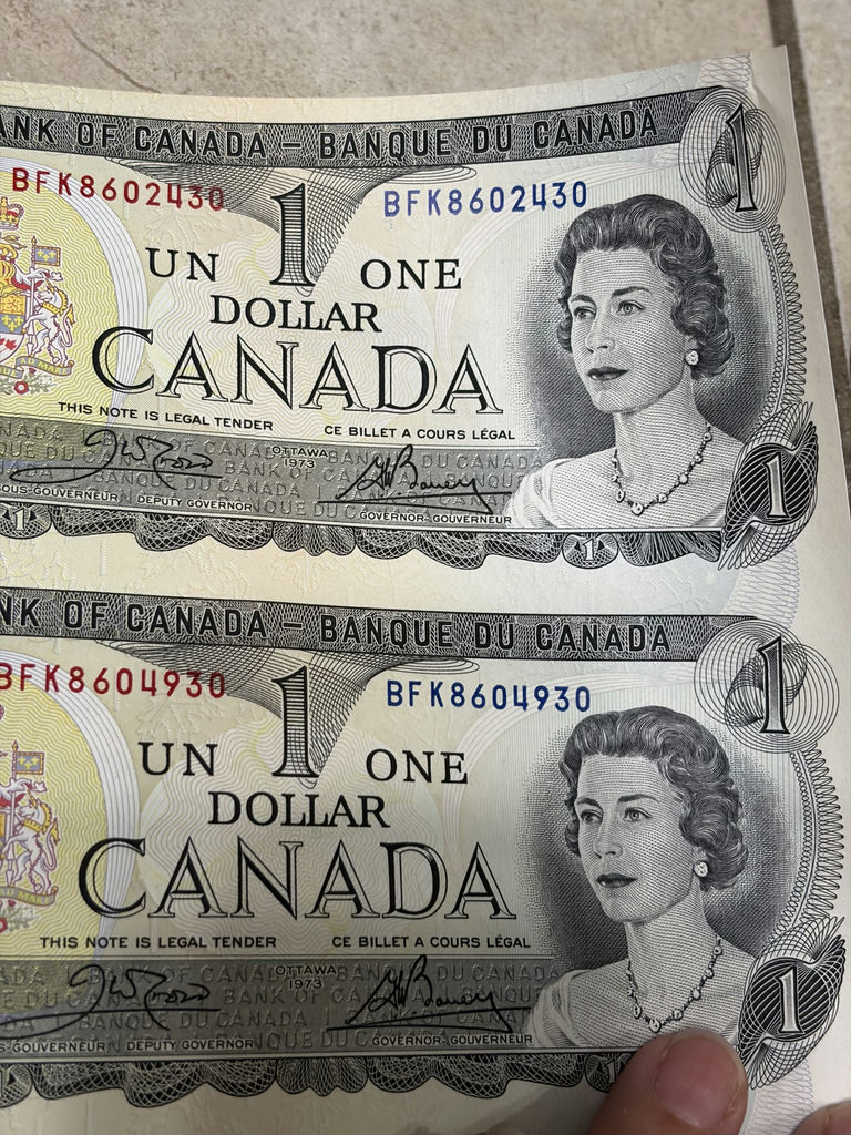 1973 Bank of Canada $1 Uncut Sheet of 40 Notes - BFK Prefix - AU/XF - image 12 of 30