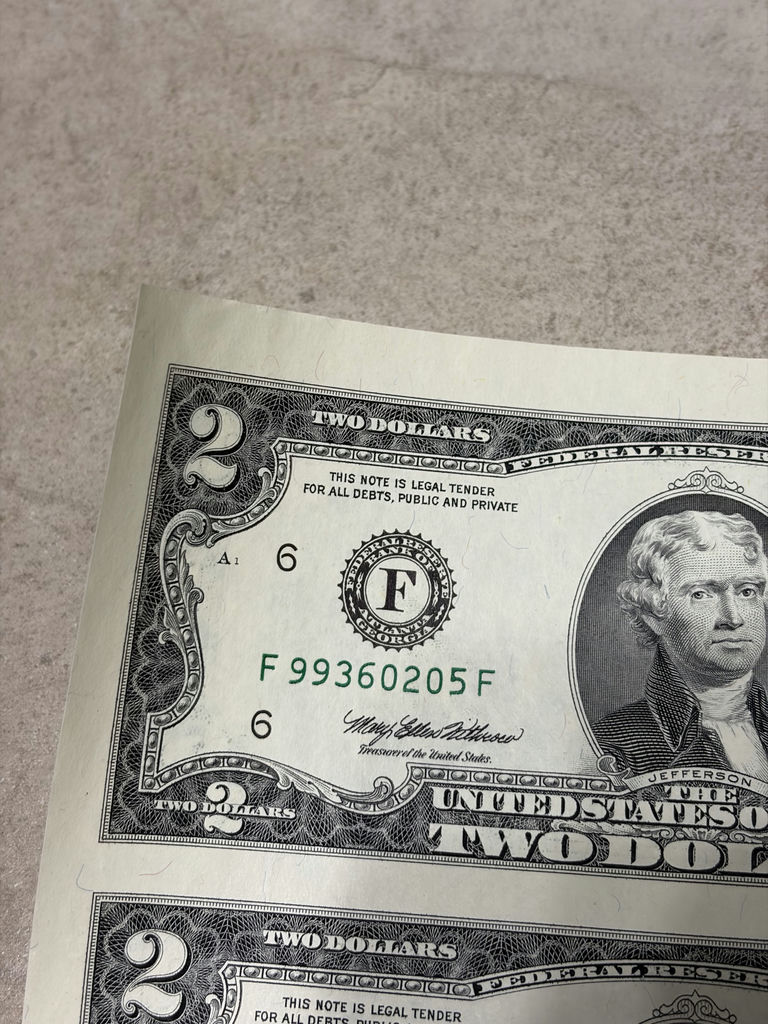 Uncut Sheet of 32 US $2 Two-Dollar Bills - Series 1995 Federal Reserve Notes - Uncirculated - image 2 of 28