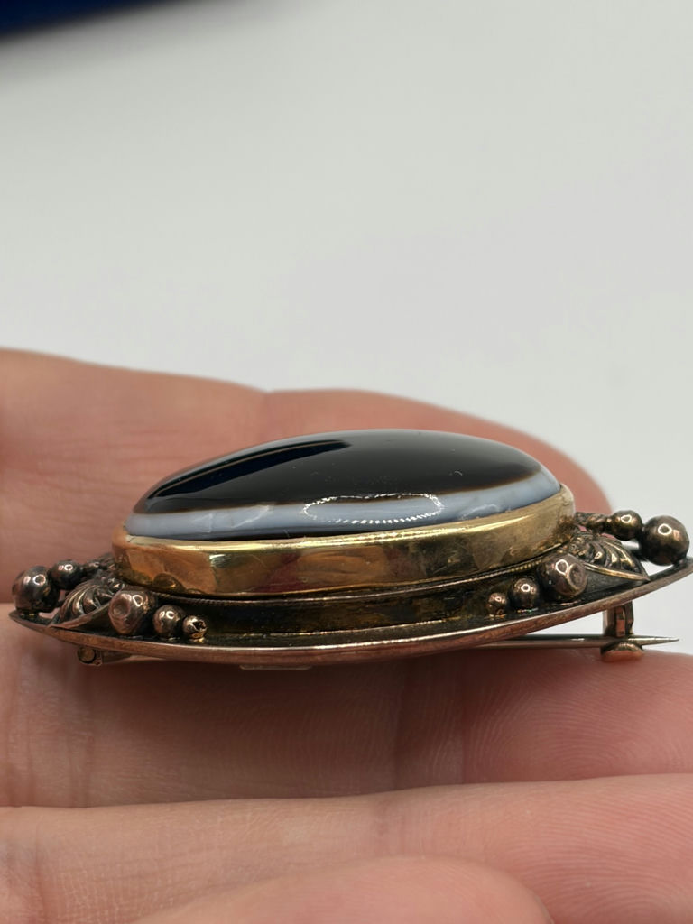 Vintage Signed Birks Banded "Bullseye" Agate Brooch - image 8 of 8