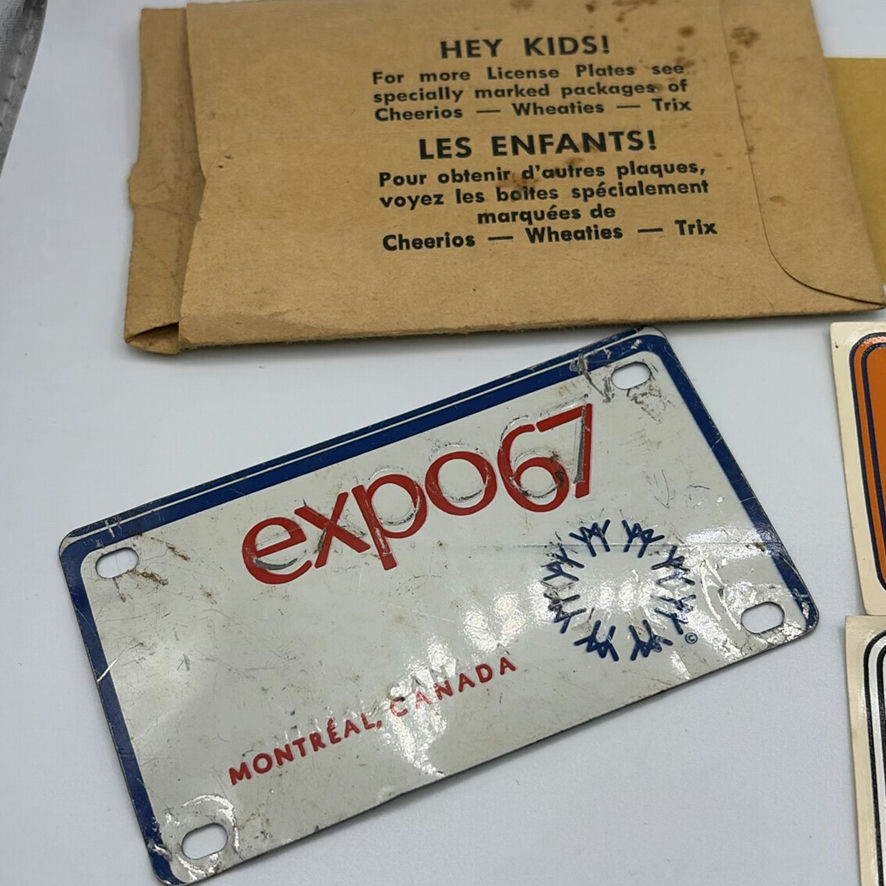 Vintage Cereal License Plate Stickers And Wooden Coins - image 3 of 8