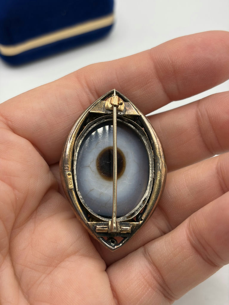 Vintage Signed Birks Banded "Bullseye" Agate Brooch - image 5 of 8