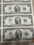 Uncut Sheet of 32 US $2 Two-Dollar Bills - Series 1995 Federal Reserve Notes - Uncirculated - thumbnail 13 of 28