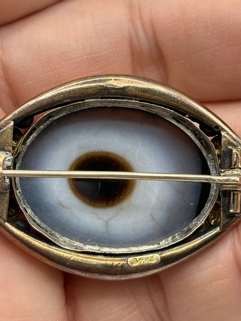 Vintage Signed Birks Banded "Bullseye" Agate Brooch - image 6 of 8