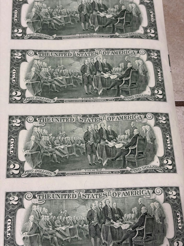 Uncut Sheet of 32 US $2 Two-Dollar Bills - Series 1995 Federal Reserve Notes - Uncirculated - image 24 of 28