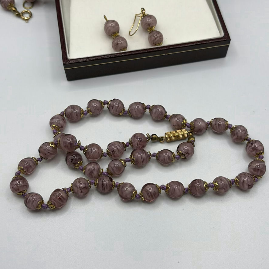 Murano Glass Pink Clouds With Gold Foil Jewelry Set - image 5 of 8