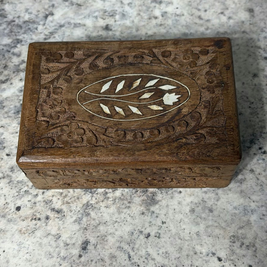 Wooden Carved Box W Jewelry - image 1 of 13