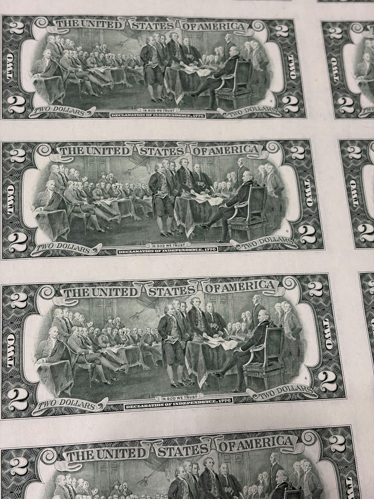 Uncut Sheet of 32 US $2 Two-Dollar Bills - Series 1995 Federal Reserve Notes - Uncirculated - image 20 of 28