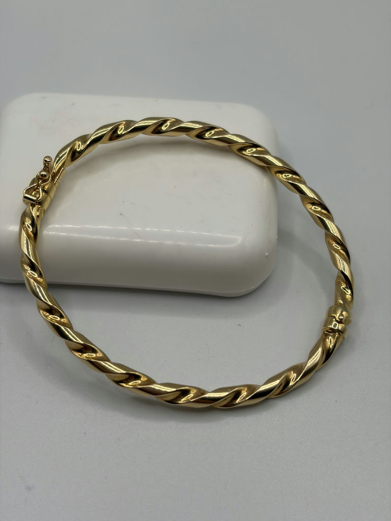 14k Yellow Gold Twisted Bangle Bracelet - image 7 of 8