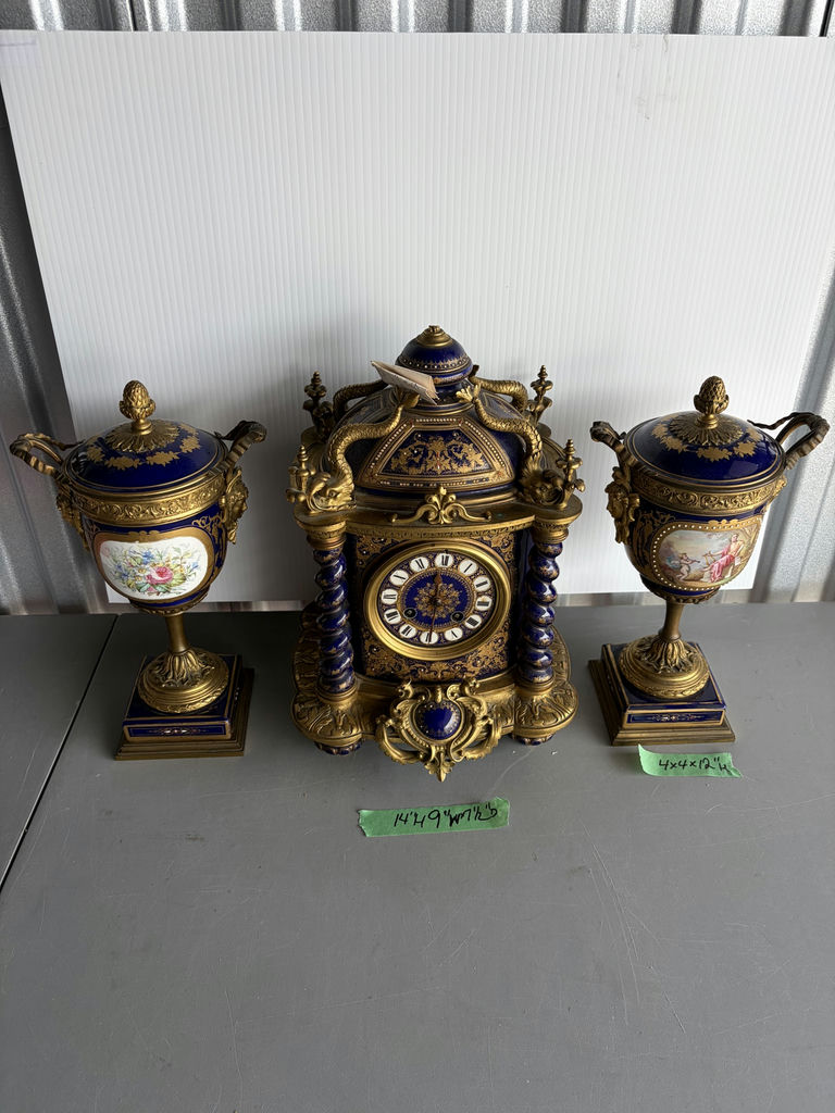 19th Century French Sevres Style Clock Garniture Set