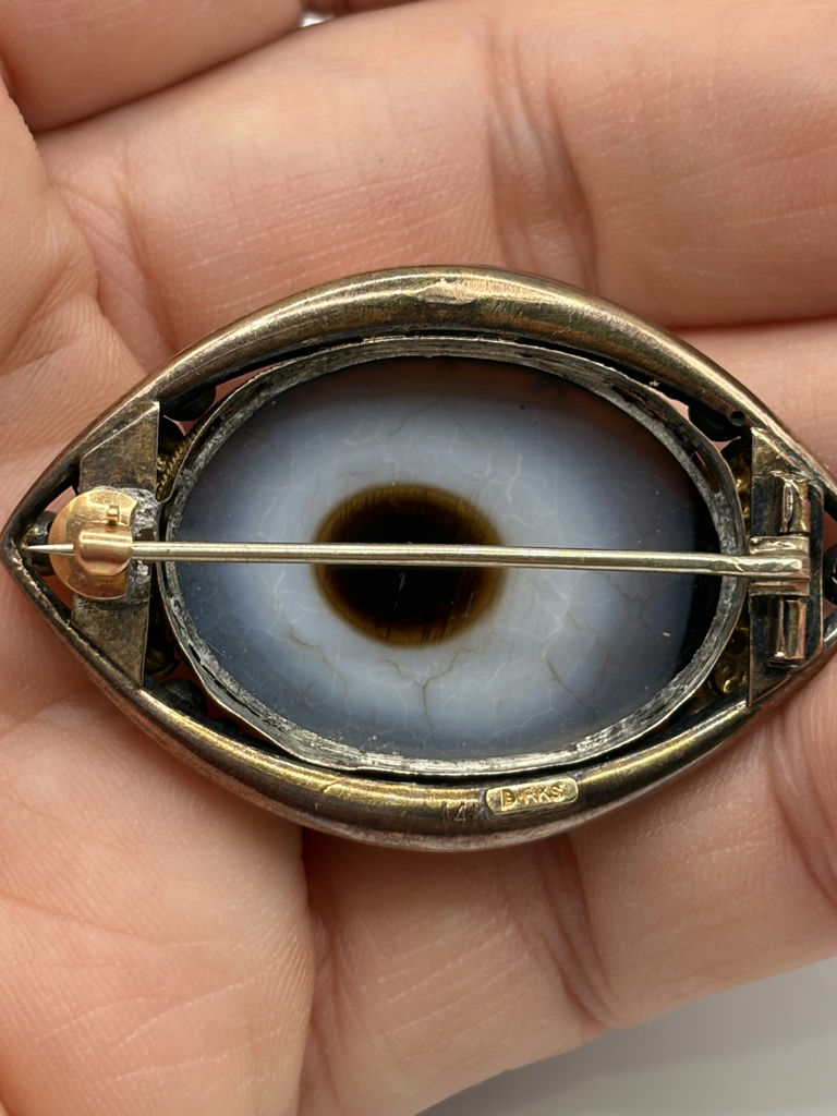 Vintage Signed Birks Banded "Bullseye" Agate Brooch - image 7 of 8