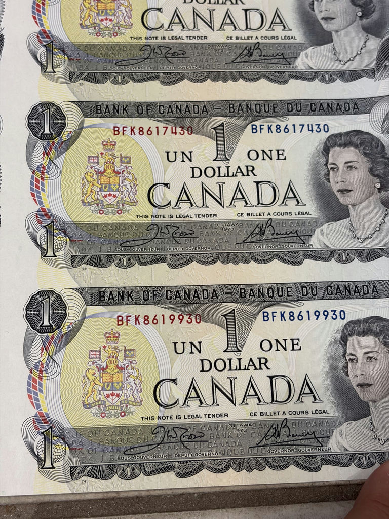 1973 Bank of Canada $1 Uncut Sheet of 40 Notes - BFK Prefix - AU/XF - image 17 of 30