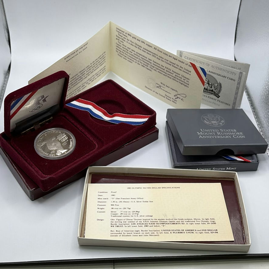 1983 US Silver Olympic Coin And Mount Rushmore Coin - image 1 of 14