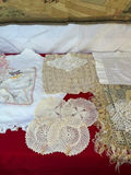Tapestry wall hanging with lace linens and crocheted doilies - thumbnail 4 of 5
