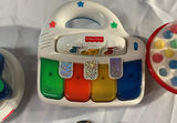 Assorted Fisher-Price infant toys: stacking star, colorful piano, bead spinner with clown, and insect bead chain - thumbnail 2 of 5