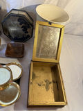 Assorted vintage containers, boxes, ceramics and wood slice pedestal - thumbnail 3 of 7