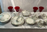 Christmas China Service From Gibson For 4, Serving Pieces And 4 Red Goblets - thumbnail 1 of 6