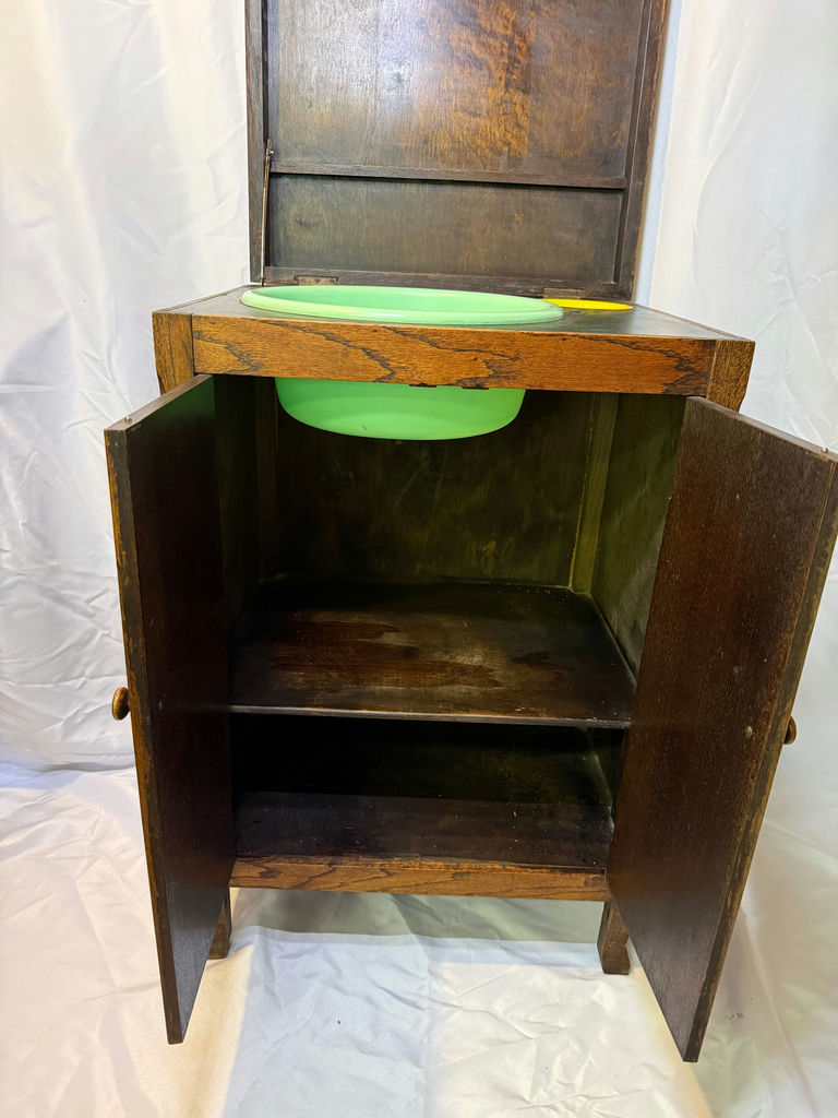Vintage wooden washstand cabinet with basin - image 4 of 8