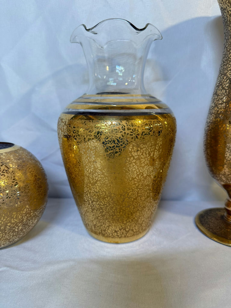 5 pieces of Vintage Art Glass, crackle pattern of gold - image 2 of 4