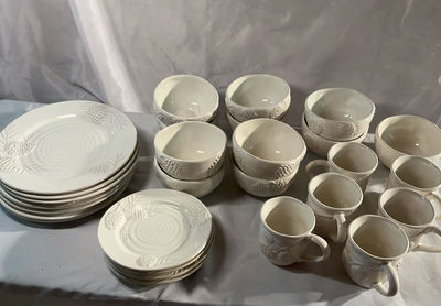 Cream Embossed Pine Cone Dishes - Image 1 of 6