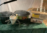 Canning supplies: Mason jars, lids, enamelware pots, and jar rack - thumbnail 1 of 8