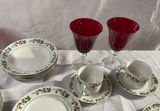 Christmas China Service From Gibson For 4, Serving Pieces And 4 Red Goblets - thumbnail 4 of 6