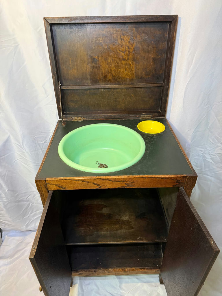 Vintage wooden washstand cabinet with basin - image 2 of 8