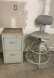 MCM Industrial Drafting Stool, and metal Drawer cabinet - thumbnail 1 of 5