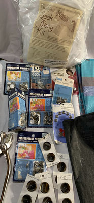 Assorted fabrics, sewing supplies, and teddy bears - Image 1 of 10