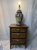 Wood And Wicker Storage Cabinet, Ceramic Lamp - thumbnail 1 of 7
