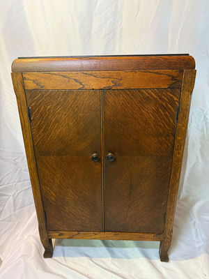 Vintage wooden washstand cabinet with basin - Image 1 of 8