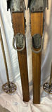 Vintage wooden skis with metal bindings and ski poles - thumbnail 5 of 9